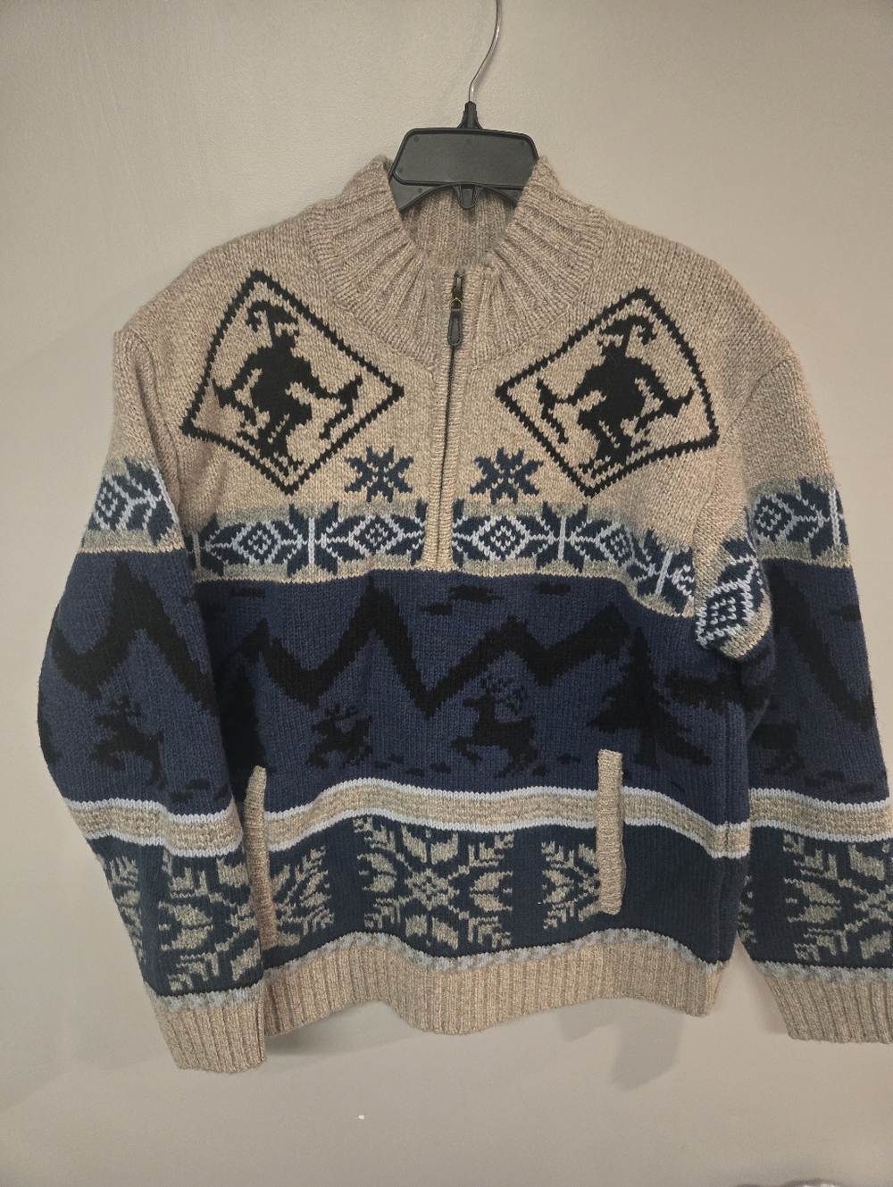 L.L.Bean Men’s Medium 100% Lambs Wool Thick Sweater Nordic Ski Deer Pattern Vntg